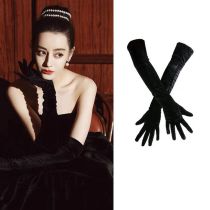 Fashion Black Gold Velvet Five-finger Long Gloves