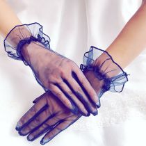 Fashion Navy Blue Mesh Lace Five-finger Gloves