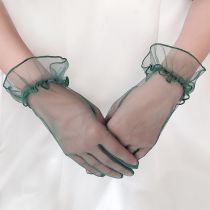 Fashion Dark Green Mesh Lace Five-finger Gloves