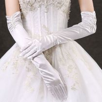Fashion White Satin Five-finger Long Gloves