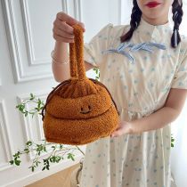 Fashion Brown Plush Cartoon Large Capacity Handbag