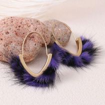 Fashion Black Purple V-shaped Mink Hair Earrings