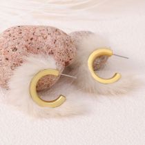 Fashion Off-white C-shaped Mink Hair Earrings