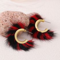Fashion Black Red C-shaped Mink Hair Earrings
