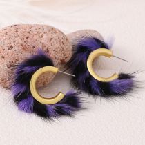 Fashion Black Purple C-shaped Mink Hair Earrings