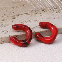 Fashion Red Acrylic C-shaped Earrings