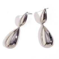 Fashion Large And Small Water Drop Stitching Earrings-steel Color Stainless Steel Gold Plated Drop Earrings