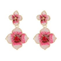 Fashion Pink And White Alloy Oil Drop Flower Earrings