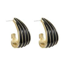 Fashion Black Alloy Oil Dripping C-shaped Stripe Earrings