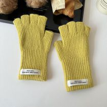 Fashion Yellow Wool Knit Patch Half Finger Gloves