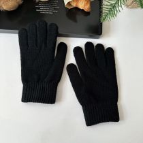Fashion Black Wool Knitted Five-finger Gloves