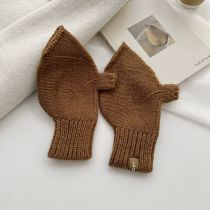 Fashion Caramel Colour Wool Knit Patch Half Finger Gloves