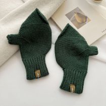 Fashion Dark Gray Green Wool Knit Patch Half Finger Gloves
