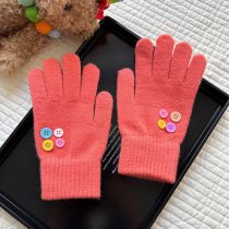 Fashion Orange Red Colorful Button Wool Knitted Five-finger Gloves