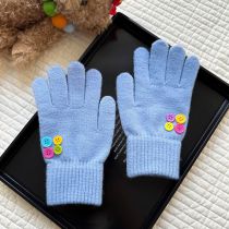 Fashion Aqua Blue Colorful Button Wool Knitted Five-finger Gloves