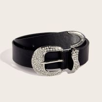 Fashion 3.5 Cm Rhinestone Three-piece Set (black) Metal Diamond Wide Geometric Belt
