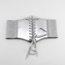 Fashion Silver Mirrored Rope Waistband Leather Belt With Wide Belt