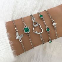 Fashion Silver Alloy Diamond Butterfly Heart Square Bracelet Set