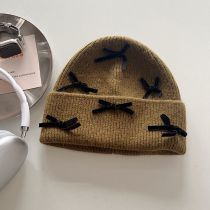 Fashion Brown-hat Acrylic Knitted Bow Beanie