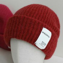 Fashion Maroon Red Cotton Patch-knit Beanie