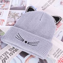 Fashion Grey Acrylic Knitted Embroidered Beanie