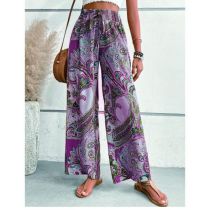 Fashion Purple Printed Lace-up Straight-leg Trousers