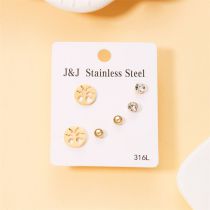 Fashion Golden #15 Round Hollow Tree Stainless Steel Geometric Earring Set
