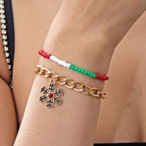 Fashion Christmas Snowflake Rice Beads Bead Dripping Oil Christmas Snowflake Double Layer Bracelet