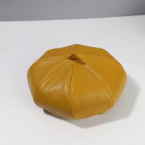 Fashion Glossy Pumpkin – Yellow Pu Leather Octagonal Beret