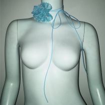 Fashion Sky Blue Rhinestone Flower Lace Necklace