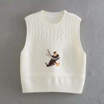 Fashion Off-white Cartoon Jacquard Round Neck Pullover Knitted Vest