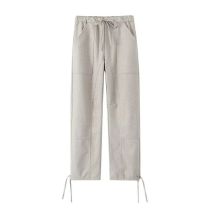 Fashion Off-white Polyester Drawstring Straight-leg Trousers