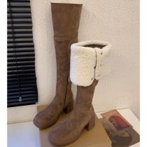 Fashion Khaki Suede Block Heel High Boots