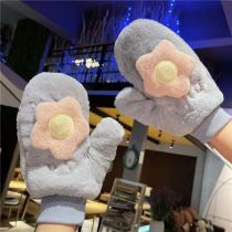 Fashion Grey Rabbit Fur Three-dimensional Cartoon All-inclusive Gloves