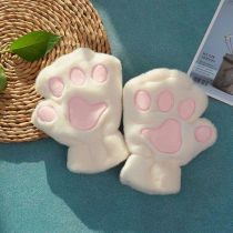 Fashion White Rabbit Fur Cat Claw Half Finger Gloves