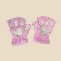 Fashion Pink Rabbit Fur Cat Claw Half Finger Gloves