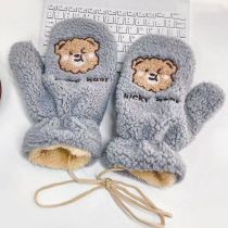 Fashion Grey Bear Embroidered Plush All-inclusive Gloves