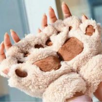 Fashion Off White Cotton Cartoon Cat Paw Half Finger Gloves