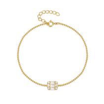 Fashion Gold Metal Square Diamond Ball Bead Bracelet