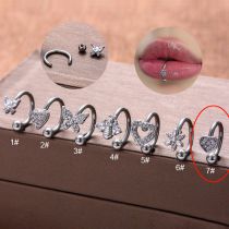 Fashion 7# Stainless Steel Zirconium Geometric C-shaped Piercing Lip Ring