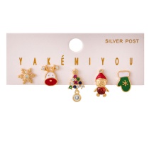 Fashion Color Copper Inlaid Zircon Drop Oil Christmas Series 5-piece Earring Set