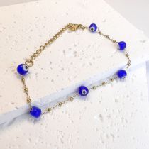 Fashion Blue Eyes 17+5cm Stainless Steel Gold-plated Eye Beads Bracelet