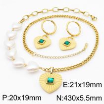 Fashion Golden Suit Titanium Steel Diamond Love Earrings Spliced Chain Necklace Set