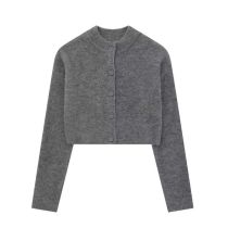 Fashion Grey Knitted Buttoned Cardigan Sweater