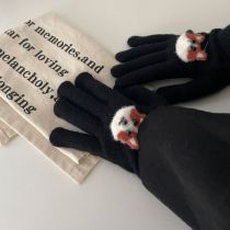 Fashion Black Polyester Rabbit Knitted Five-finger Gloves