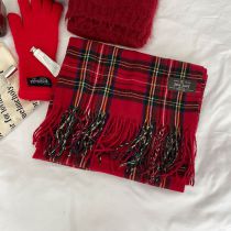 Fashion Red Black Label Plaid Acrylic Knitted Plaid Patch Scarf