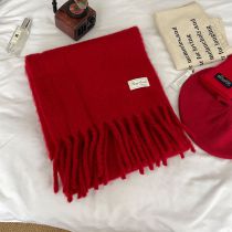Fashion 20% Wool Red Acrylic Knitted Patch Scarf