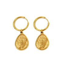 Fashion Gold Earrings Titanium Steel Geometric Carved Pendant Earrings