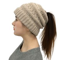 Fashion Beige Knitted Light Panel Hollow Woolen Hat