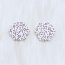 Fashion White Brown Leopard Print Hexagon Acrylic Printed Hexagonal Stud Earrings